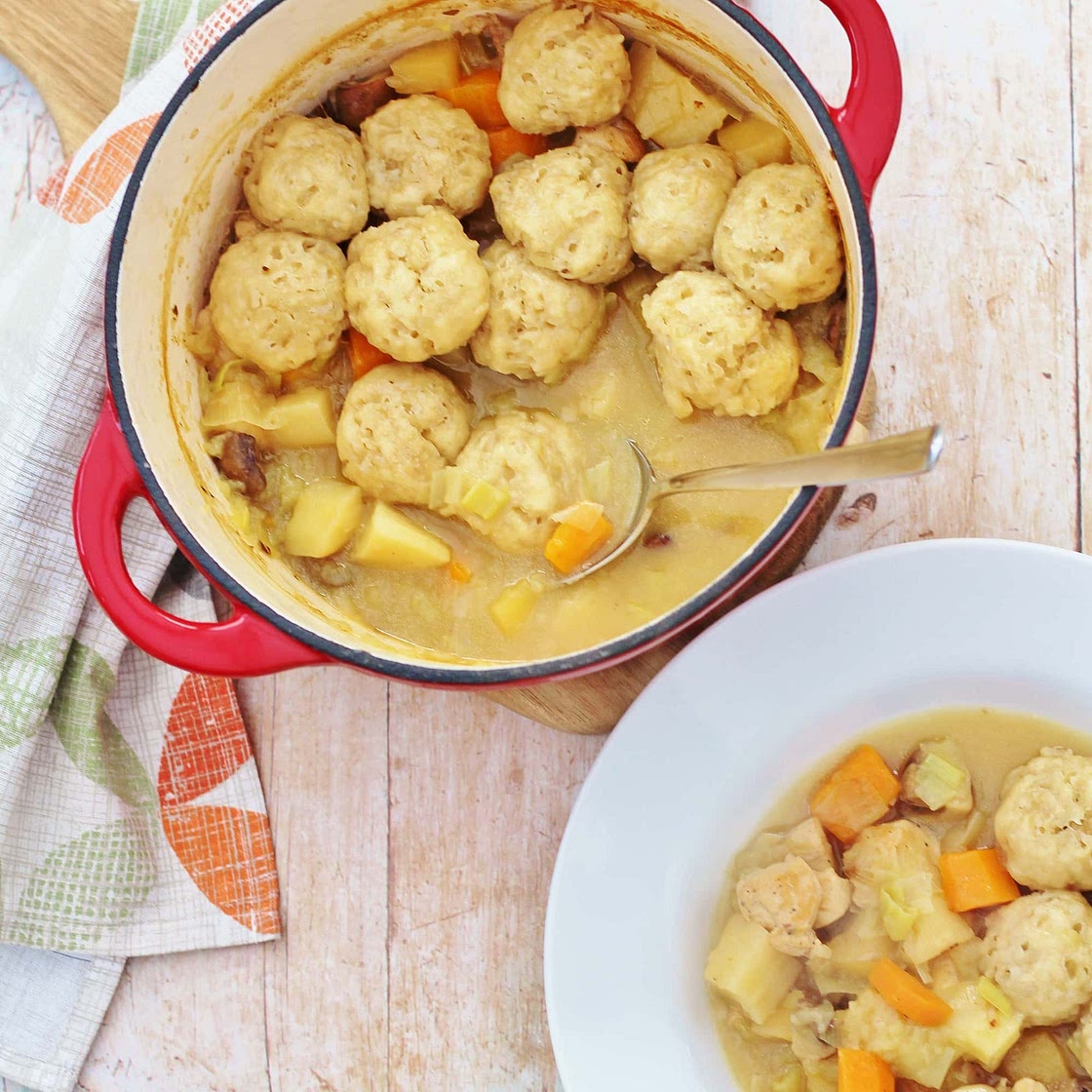 Roast Chicken Leftovers Stew with Easy Peasy Dumplings