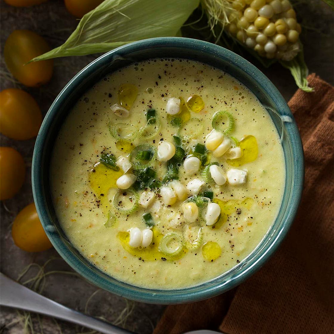Sweet and Spicy Corn Gazpacho