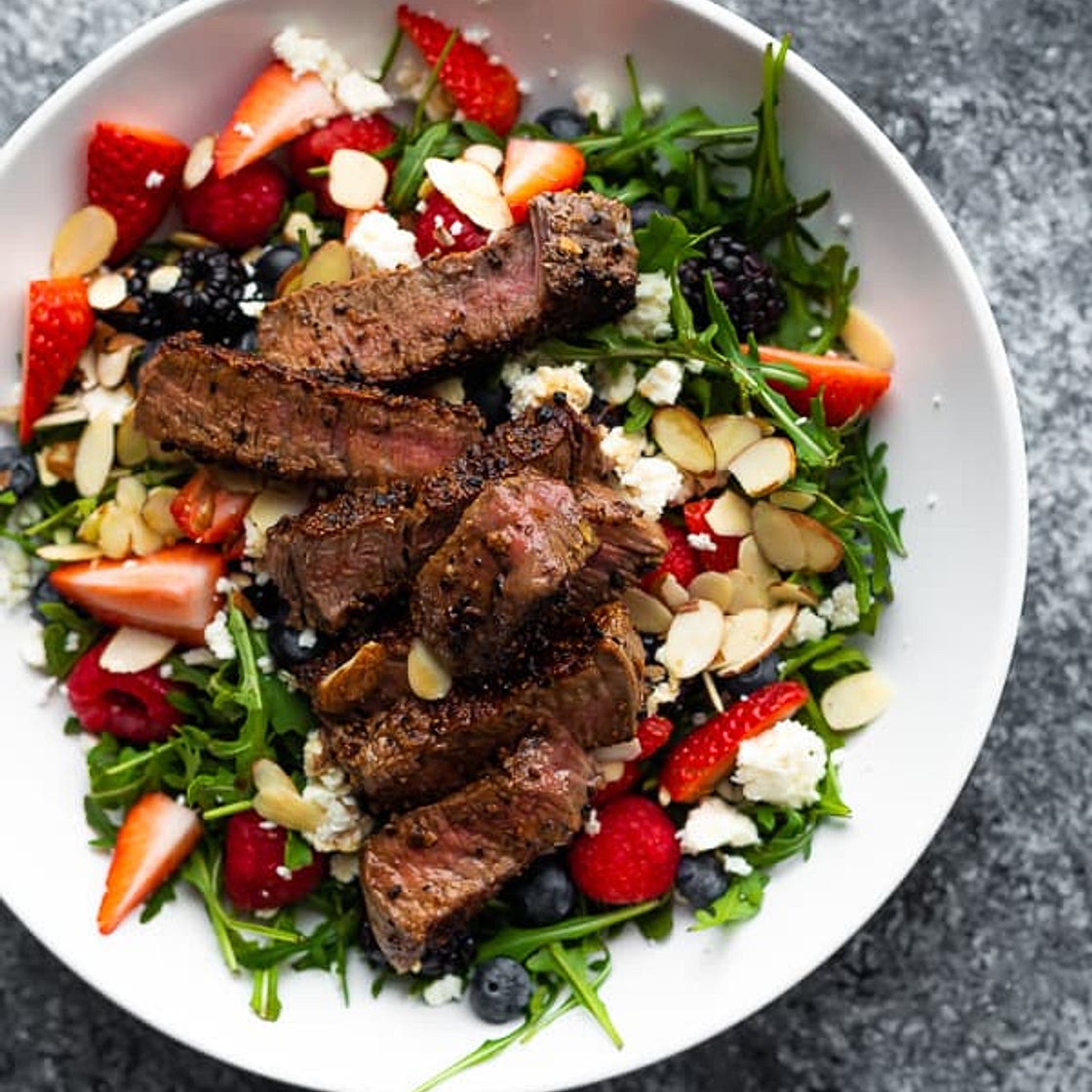 Strawberry Arugula Salad with Steak & Balsamic Vinaigrette