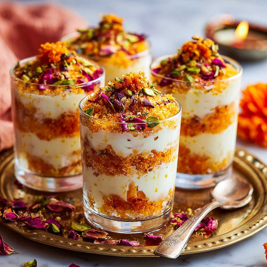 Motichoor Ladoo Cheesecake Shots