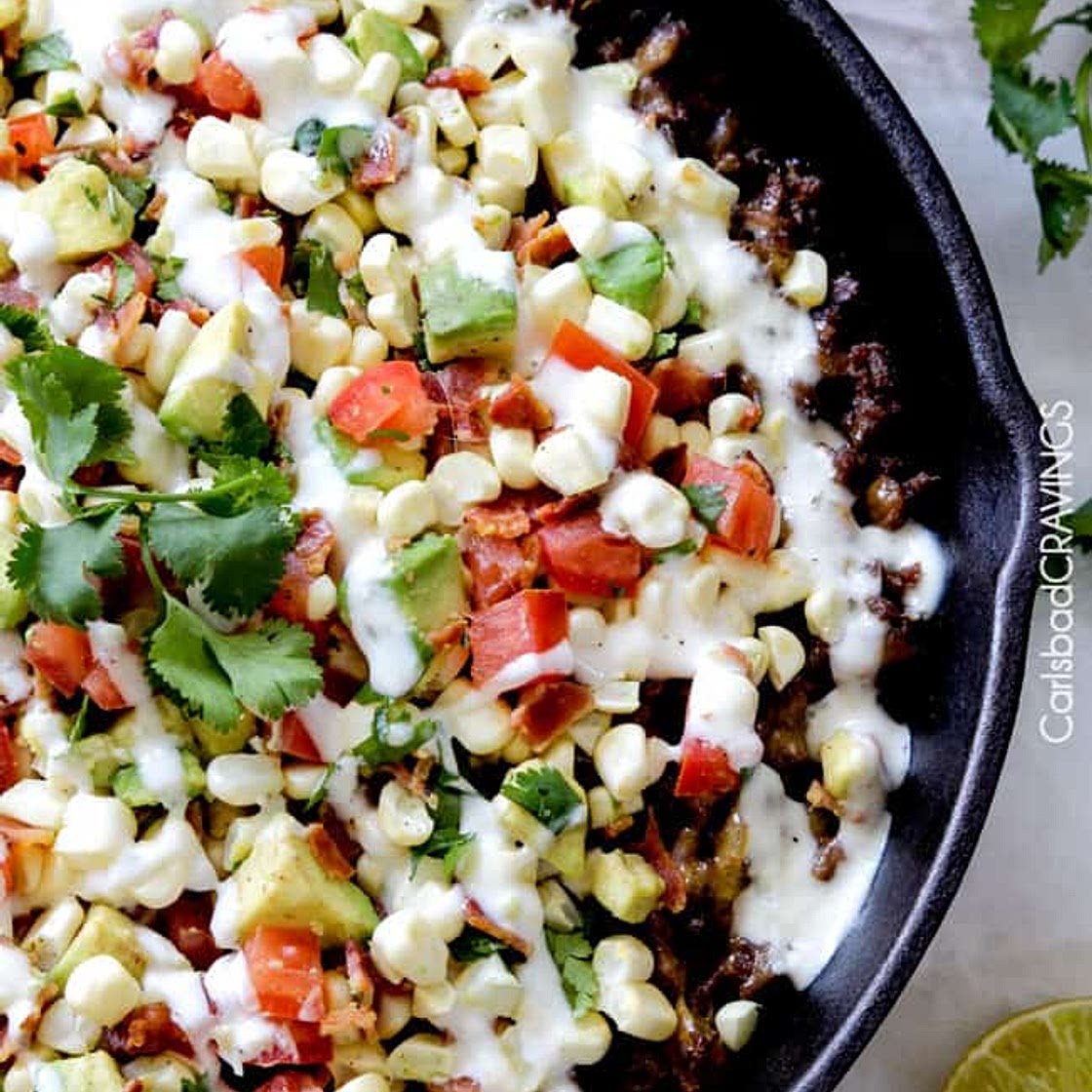 Ranch Taco Dip with Fresh Corn Avocado Bacon Salsa