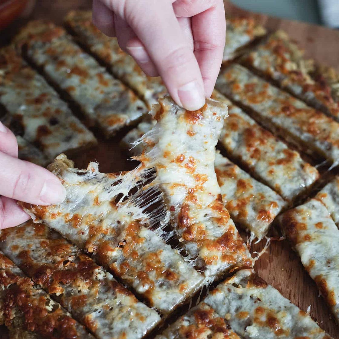 Plantain Crust Cheesy Garlic Breadsticks (Gluten Free)