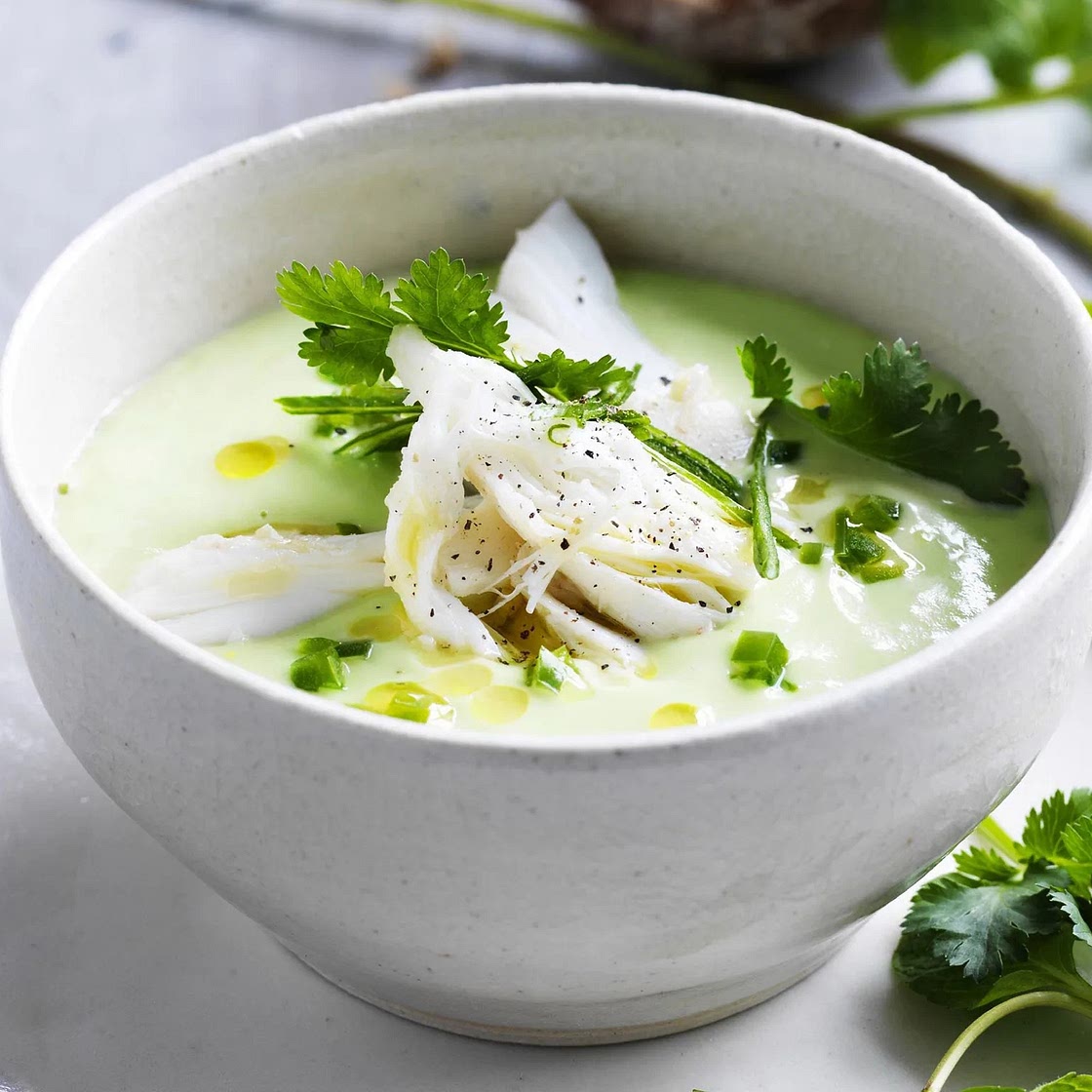 Chilled avocado soup with crab