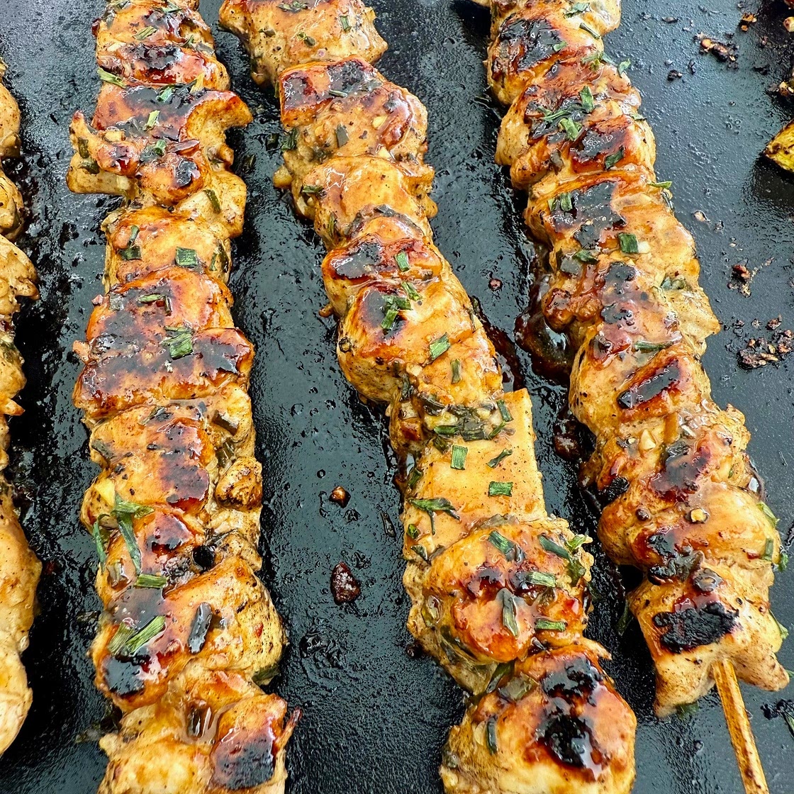 Blackstone Lemon Hot Honey Chicken Skewers