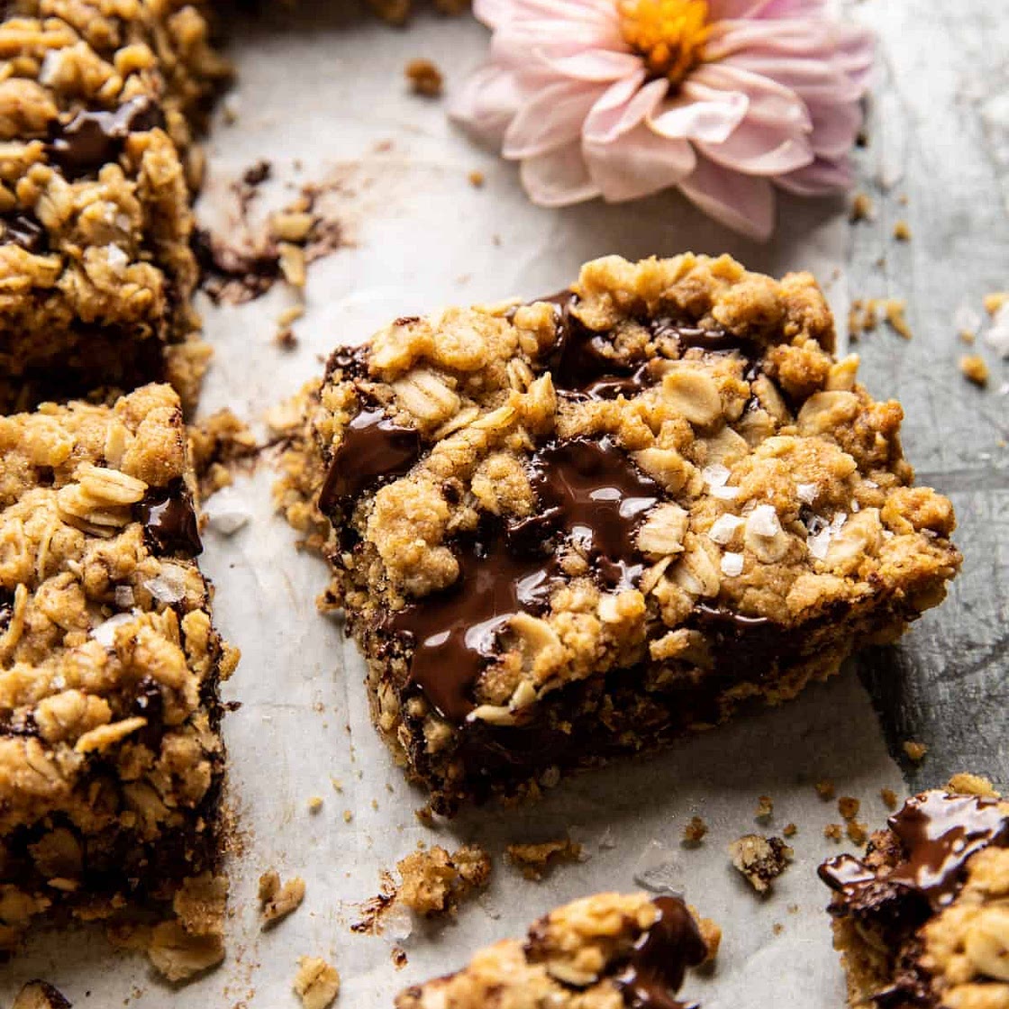Healthier Dark Chocolate Chunk Oatmeal Cookie Bars