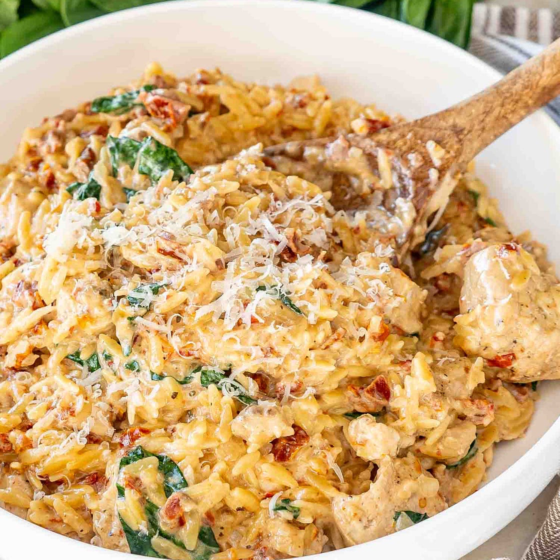 Slow Cooker Creamy Tuscan Chicken Orzo