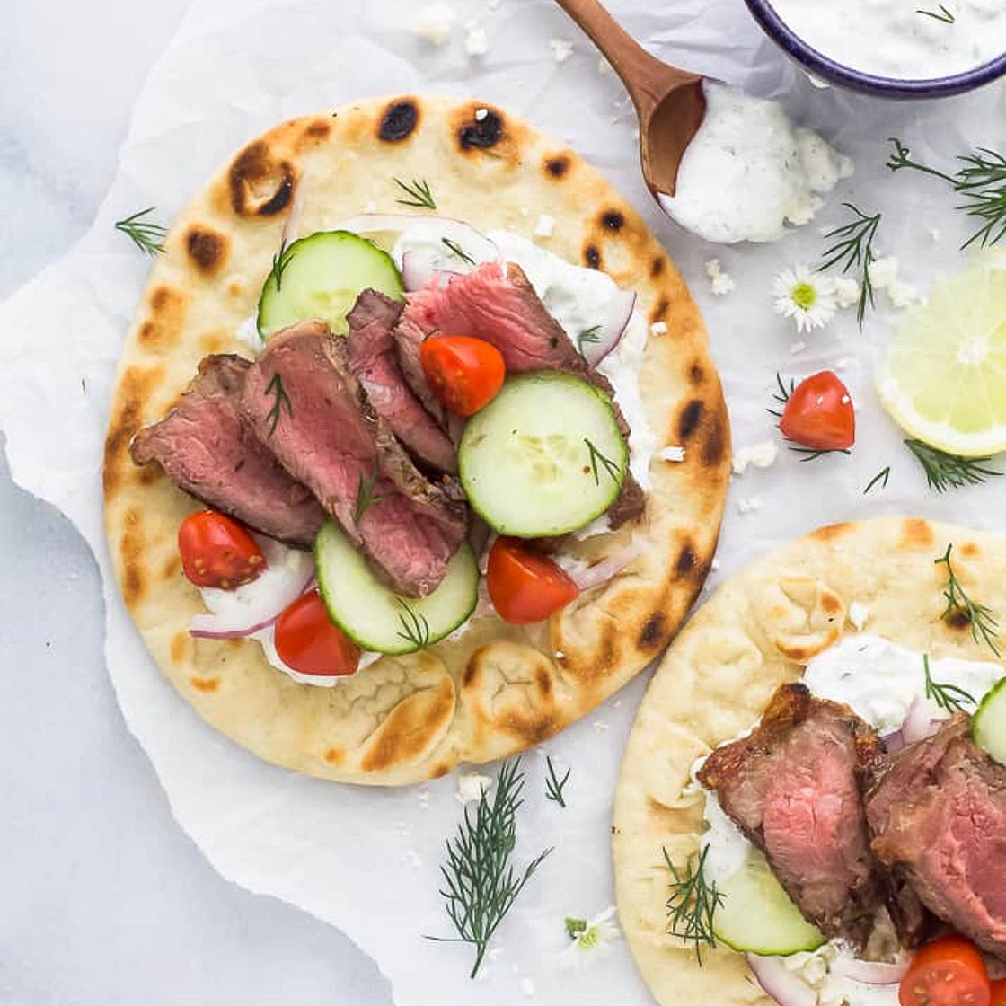 Easy Grilled Steak Gyros with Tzatziki Sauce
