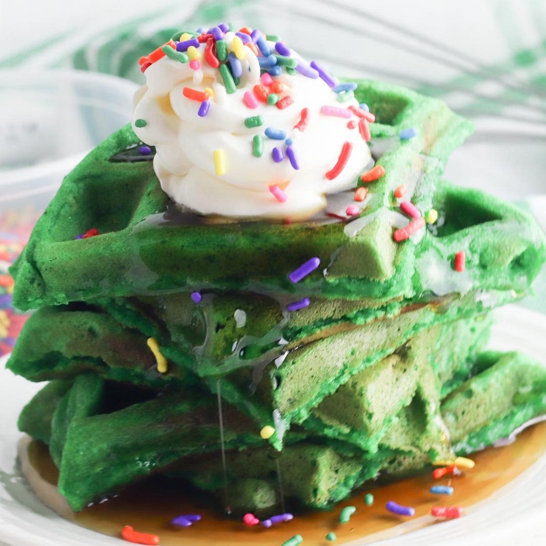 Delicious Fluffy St Patrick's Day Breakfast Waffles