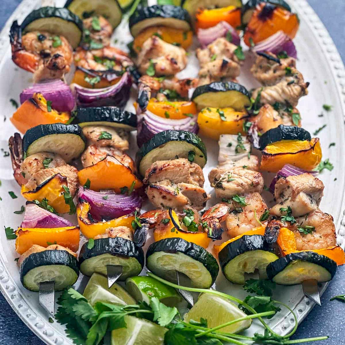 Shrimp and Chicken Skewers with Lime Cilantro Marinade
