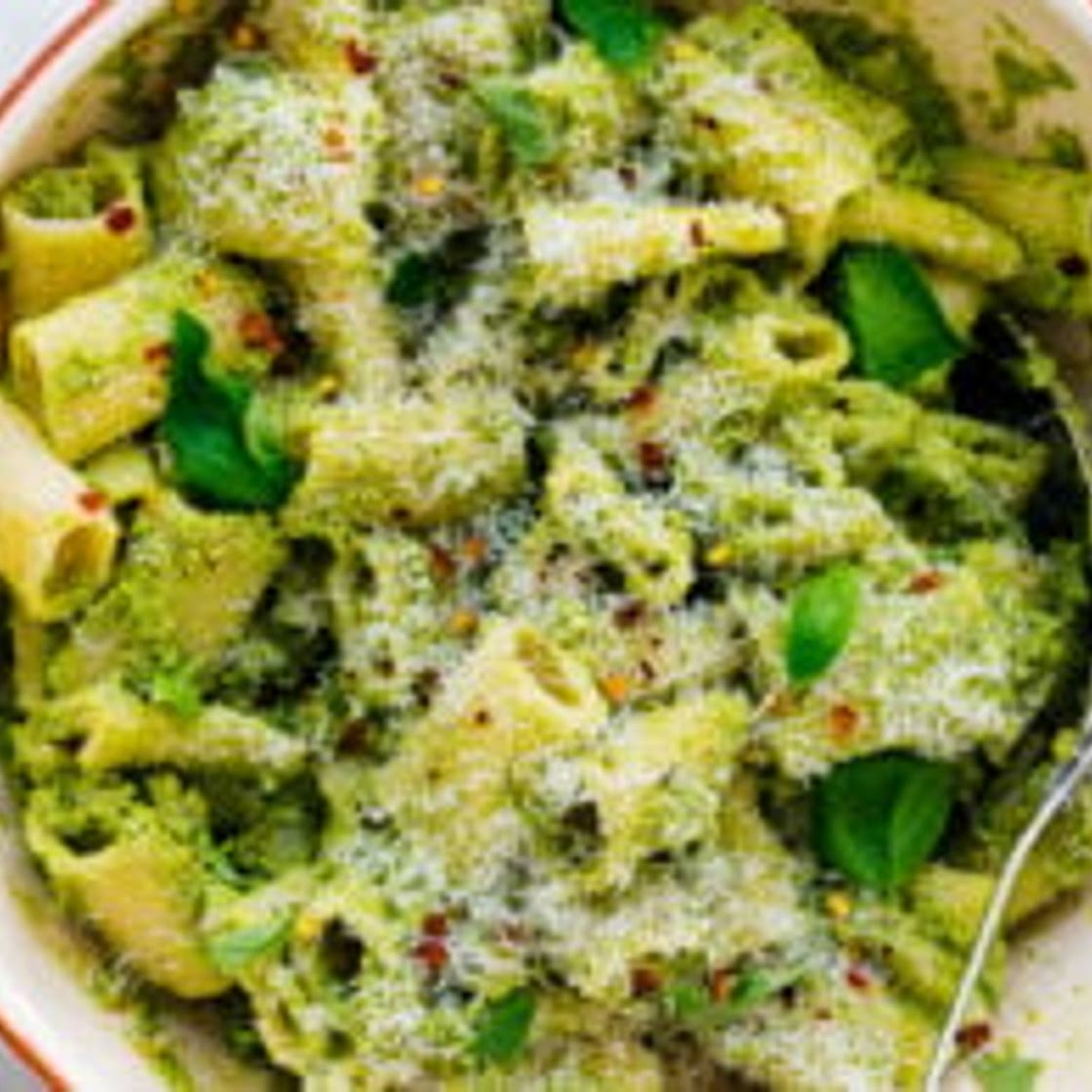 Broccoli Pesto Pasta with Green Olives
