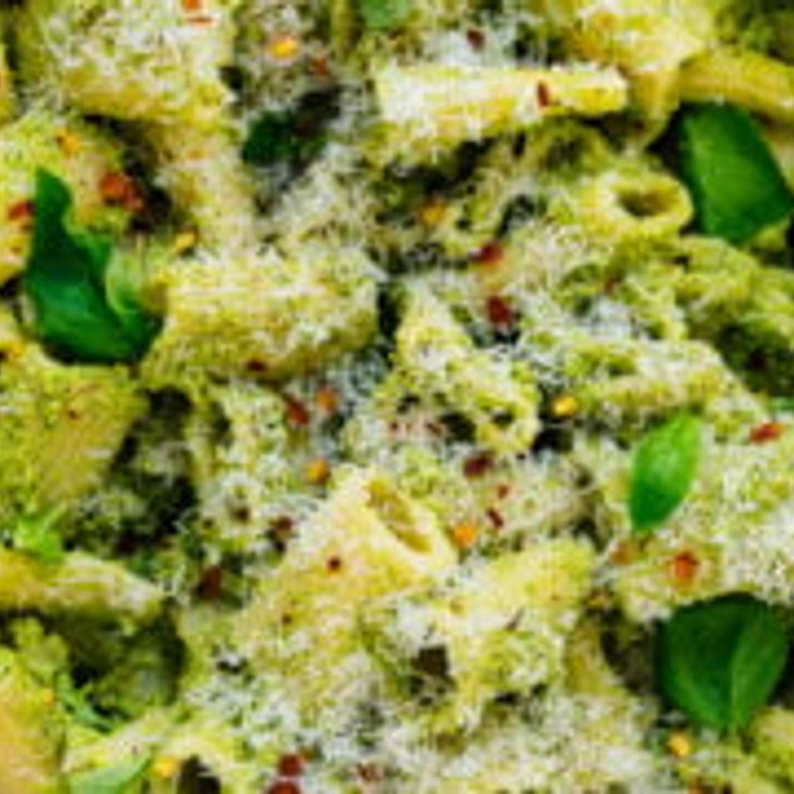 Broccoli Pesto Pasta with Green Olives