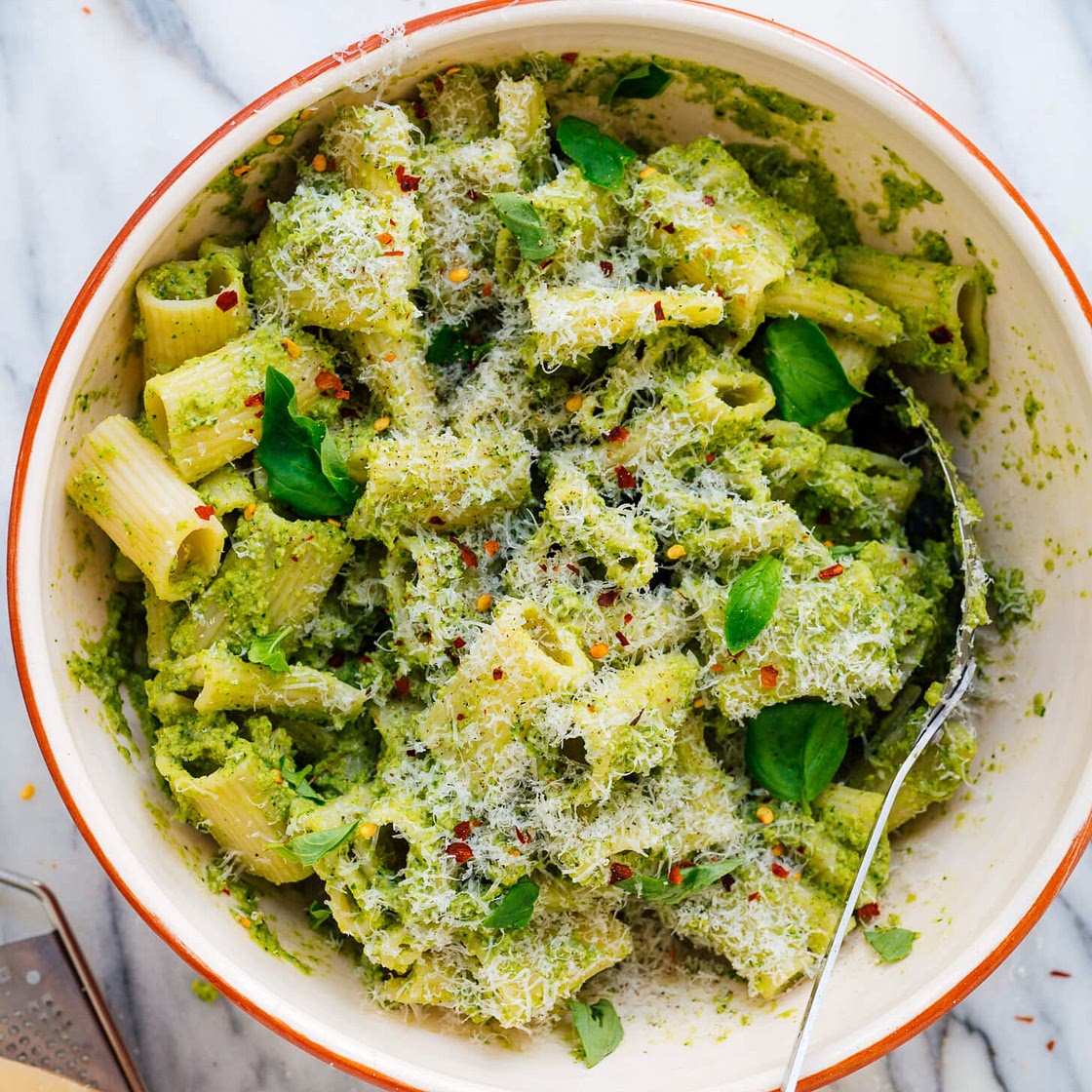 Broccoli Pesto Pasta with Green Olives