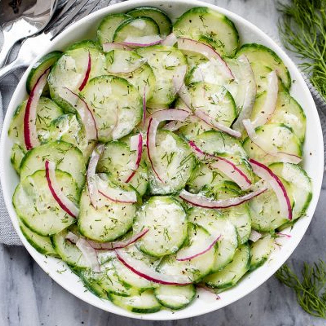 Marinated Cucumber Salad with Creamy Dill Sauce