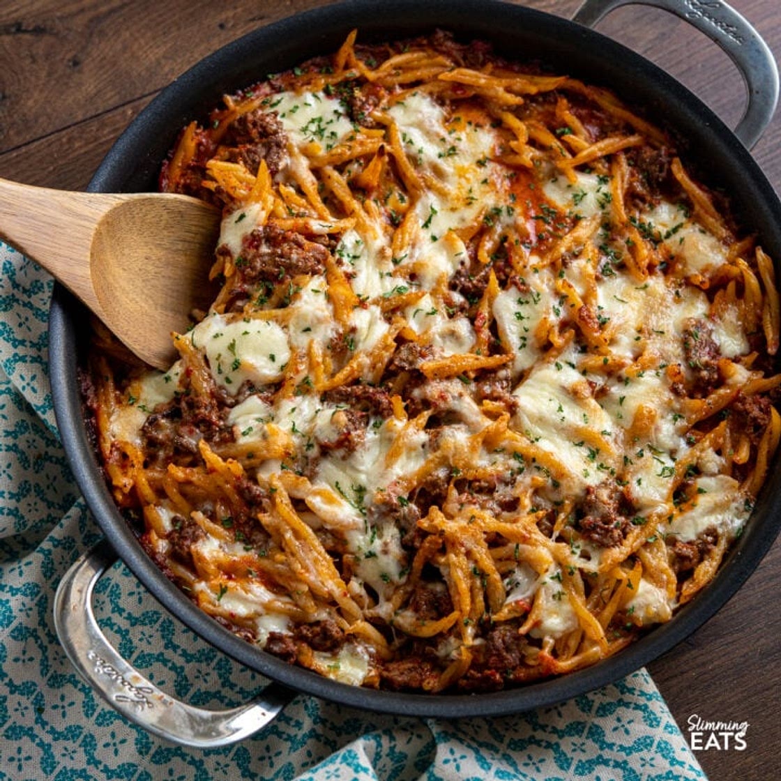 Creamy Beef Roasted Red Pepper Pasta Bake