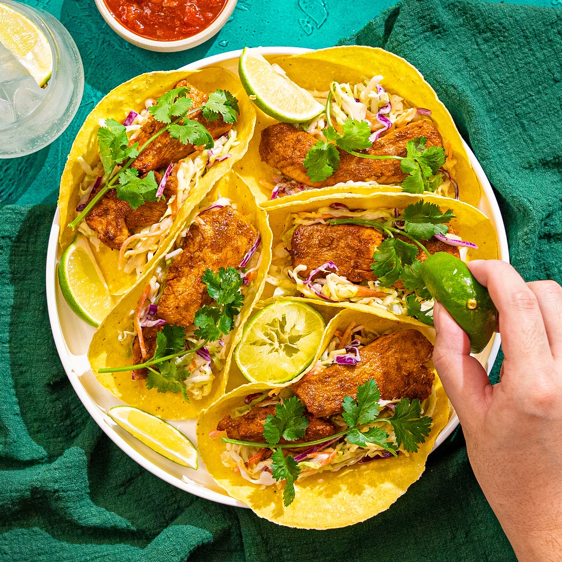 Chipotle Chicken Tacos with Honey-Lime Slaw