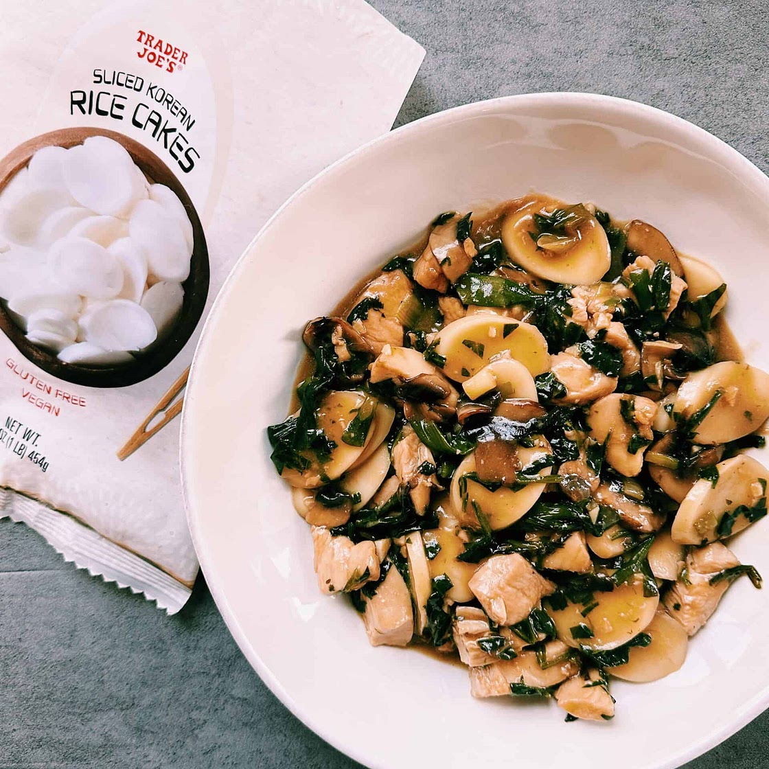Stir-Fried Rice Cakes- Chicken and Mushroom Stir Fry