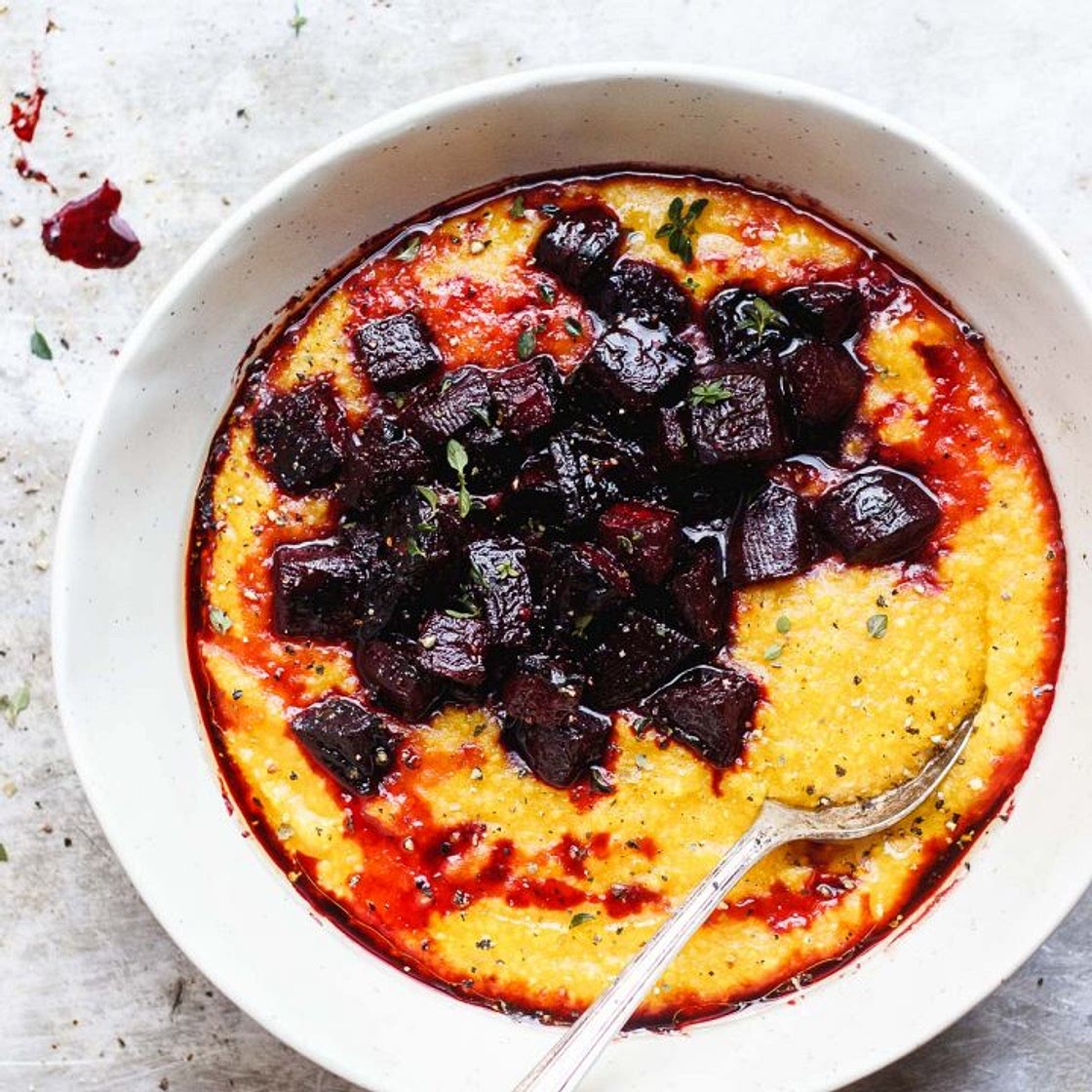 Pumpkin Polenta with Balsamic Roasted Beets
