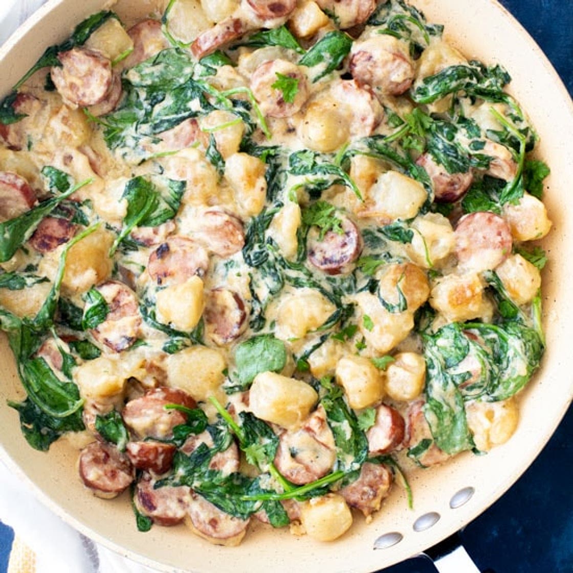 One Pan Creamy Trader Joe's Cauliflower Gnocchi & Sausage Skillet