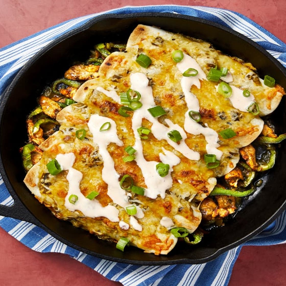 Salsa Verde Chicken Enchiladas with Mexican Cheese & Hot Sauce Crema