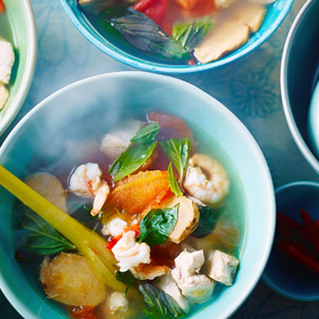 Chicken and prawn tom yum soup