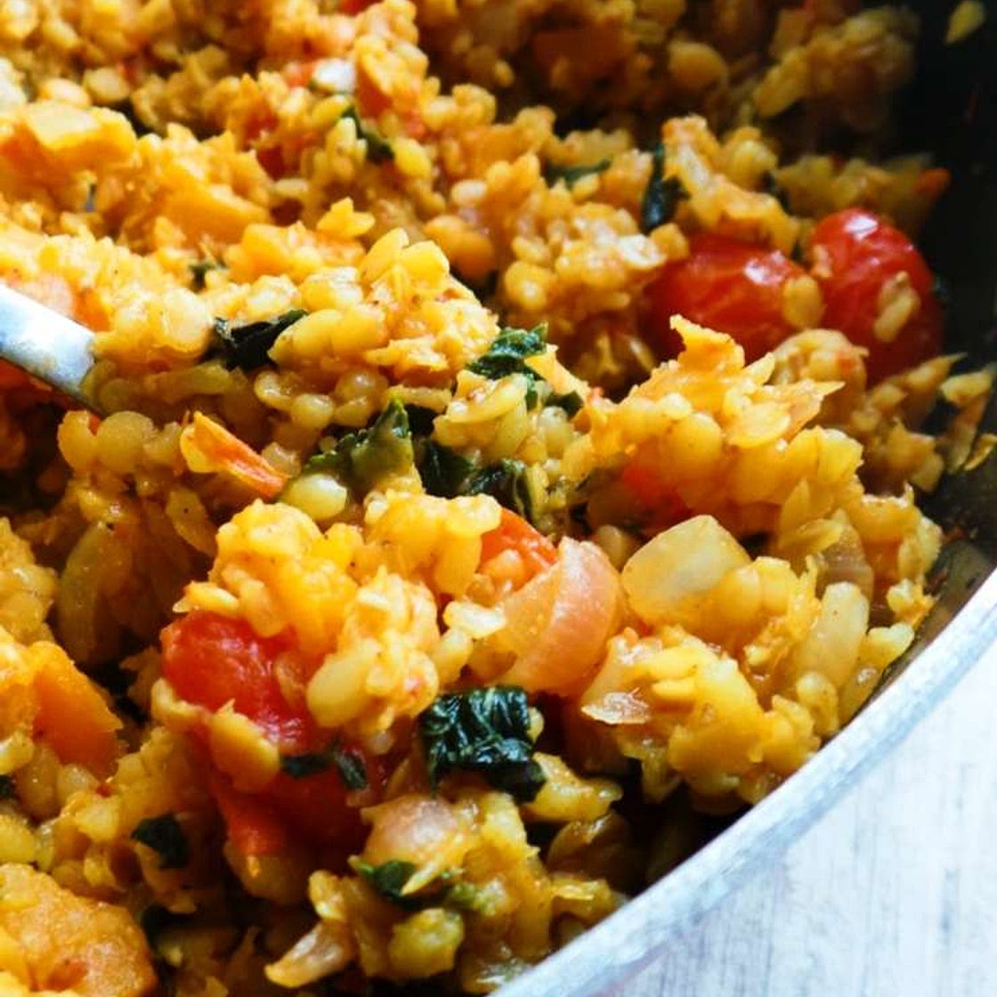 Bulgur, Red lentil and Butternut Squash Skillet