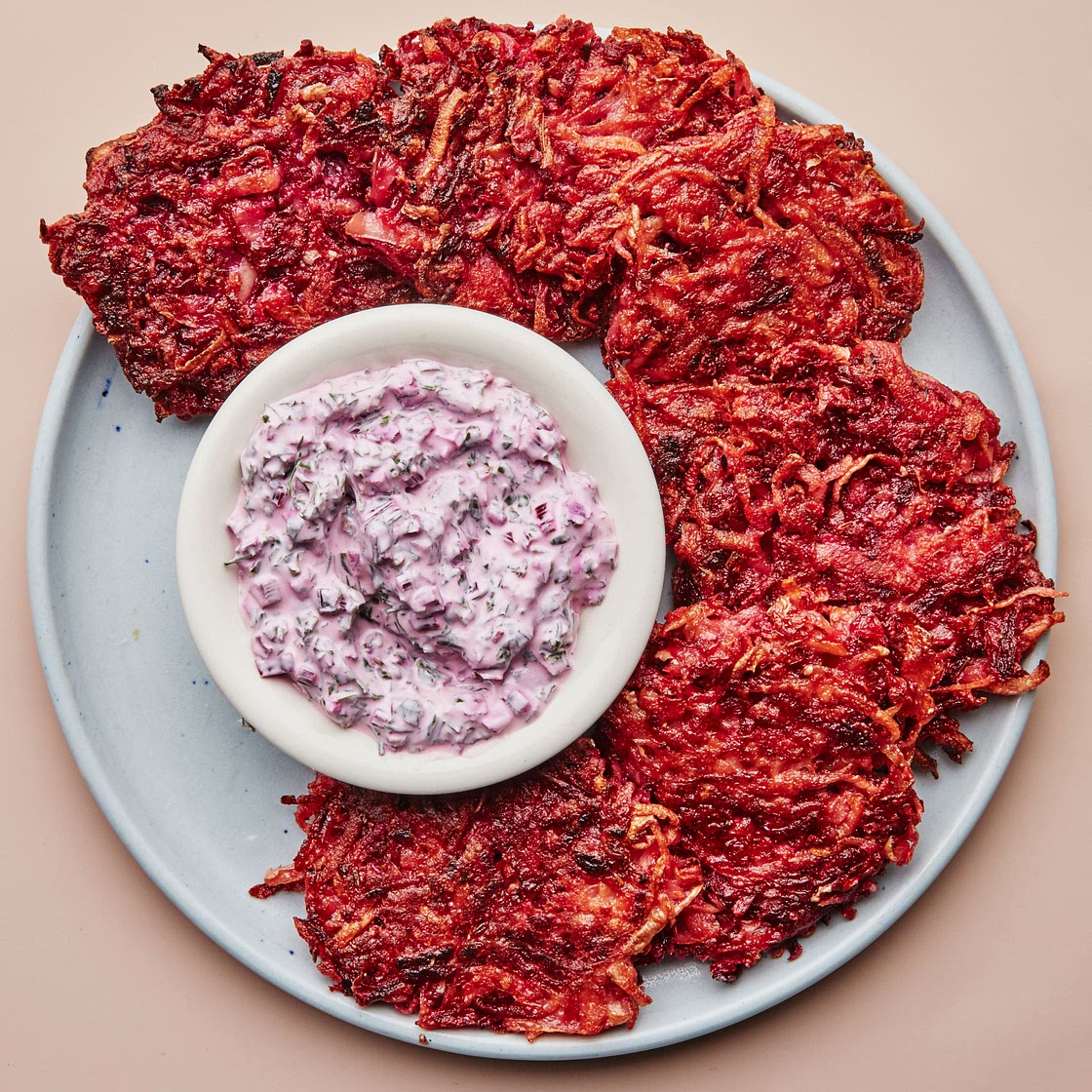 Beet Fritters With Beet Greens Yogurt