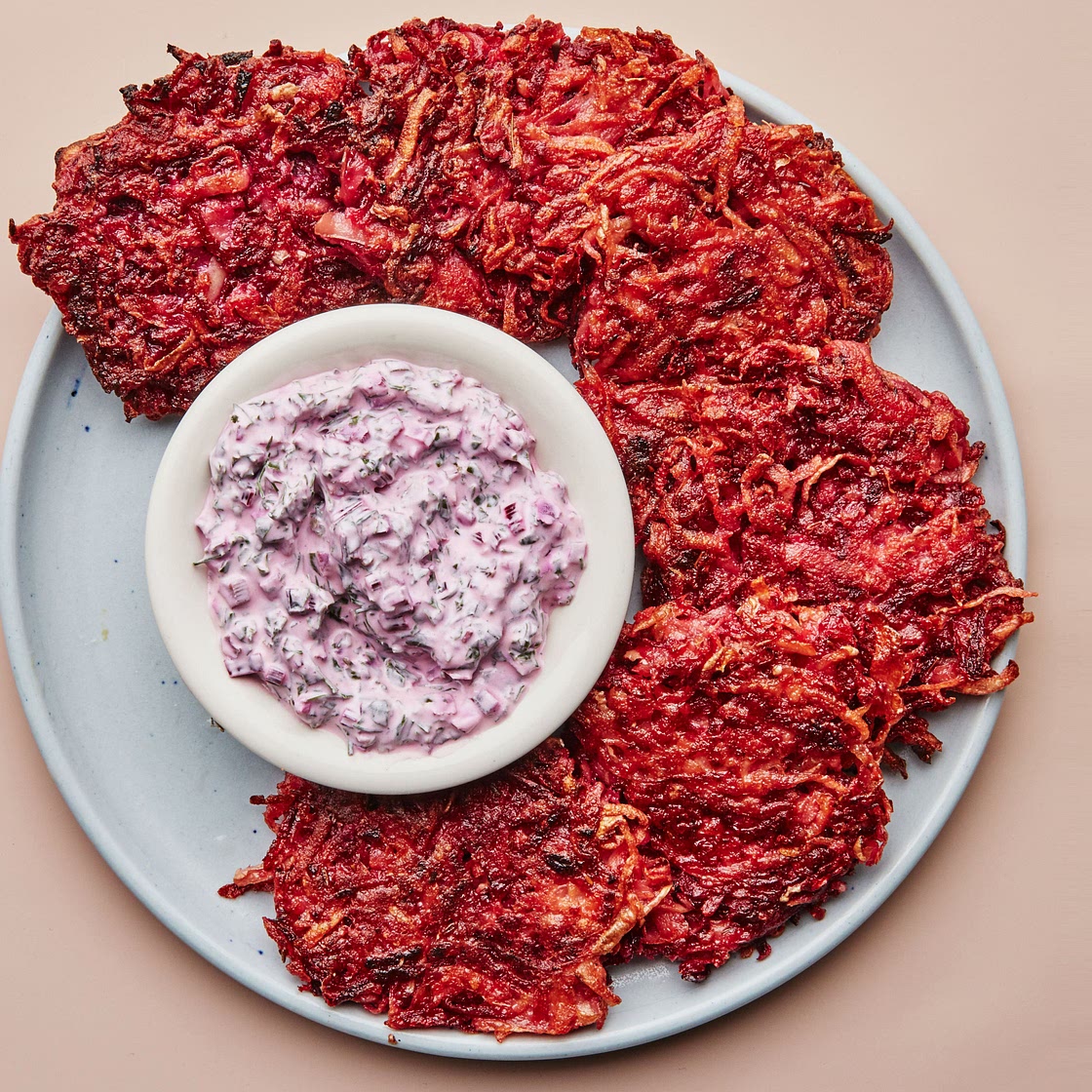 Beet Fritters With Beet Greens Yogurt