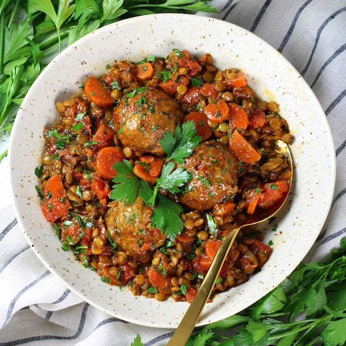 Moroccan Lentils with Turkey Meatballs
