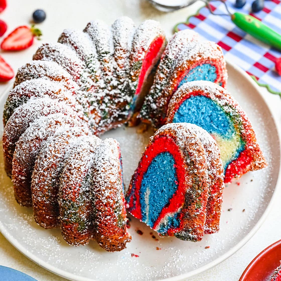 Red, White, and Blue Marble Cake