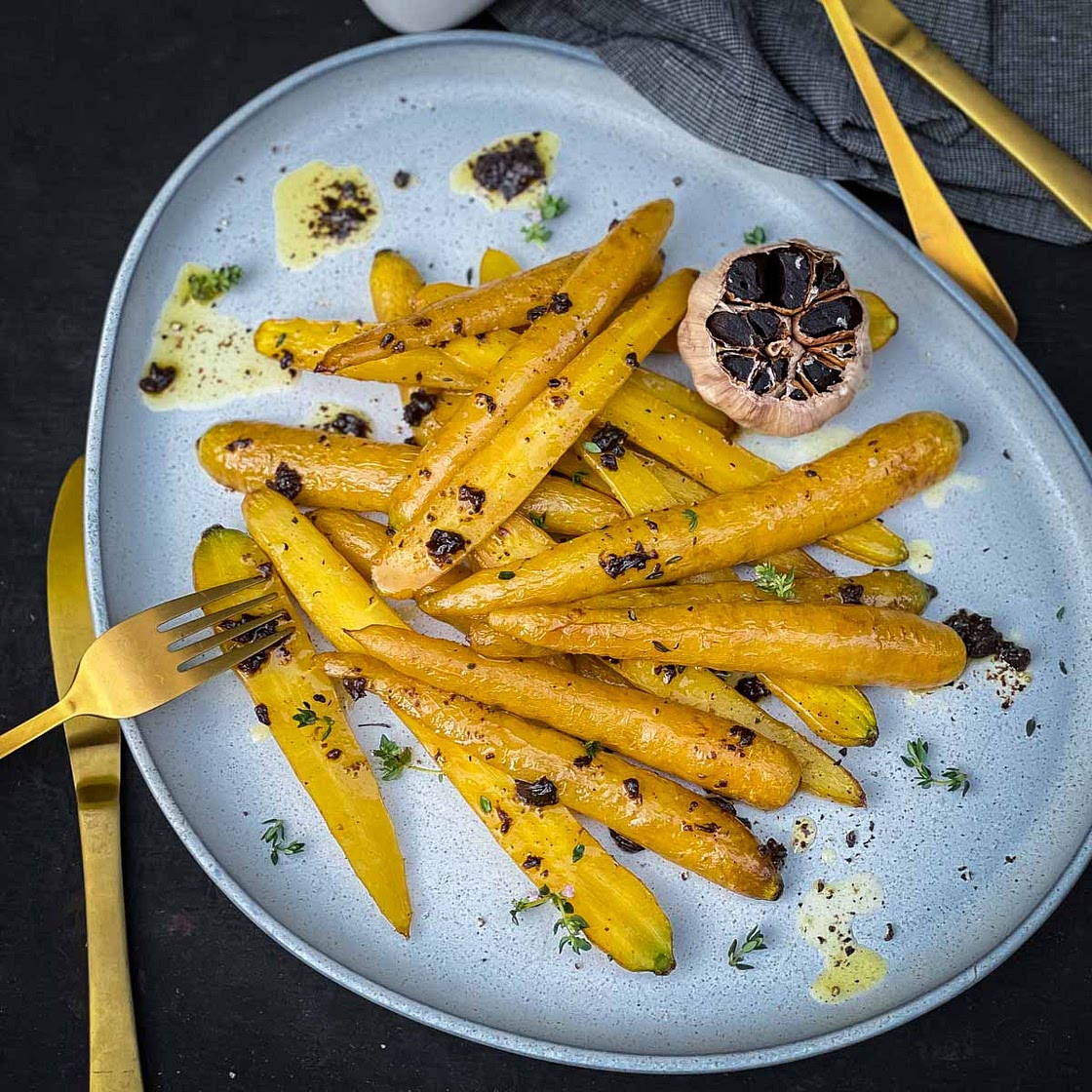 Roasted Yellow Carrots with Black Garlic