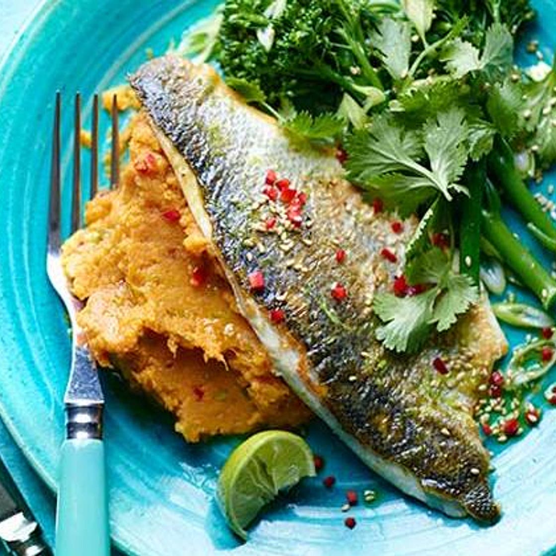 Pan-fried lime and ginger sea bass