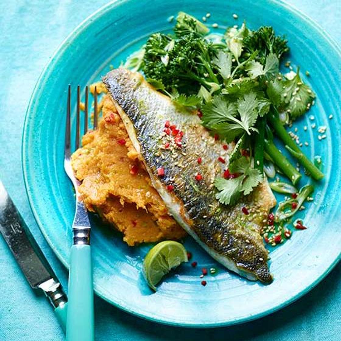 Pan-fried lime and ginger sea bass