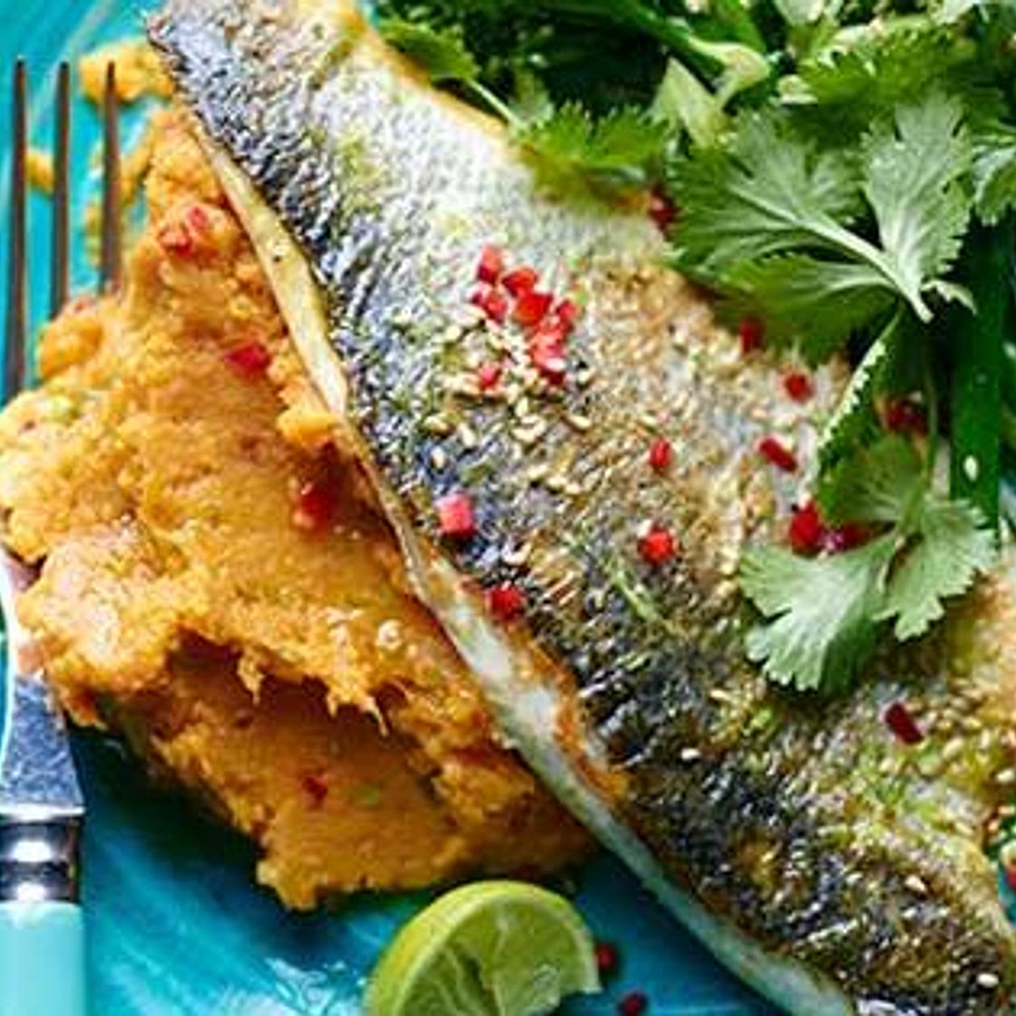 Pan-fried lime and ginger sea bass