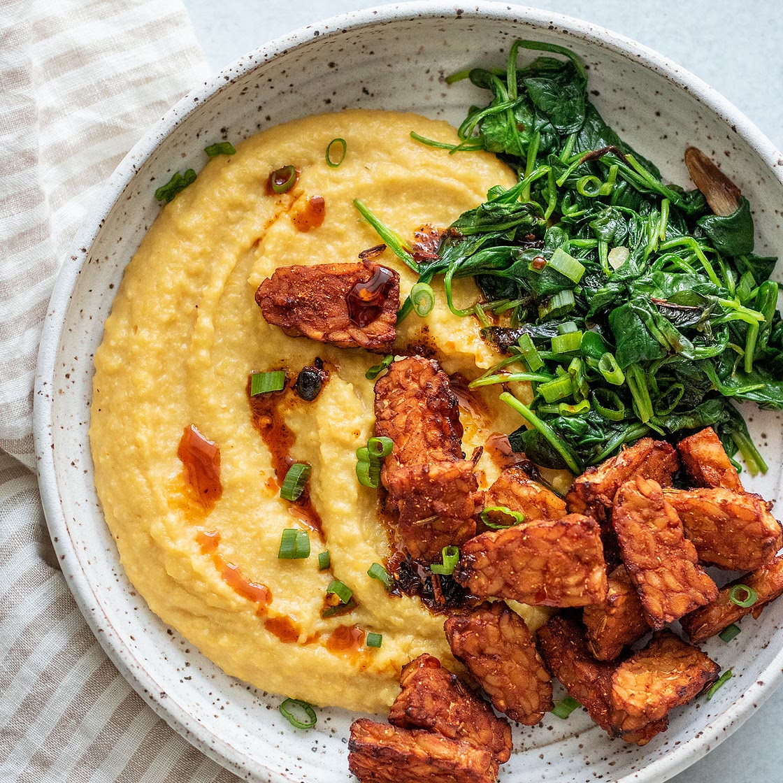 Breakfast Polenta Bowl with Smoky Air Fryer Tempeh