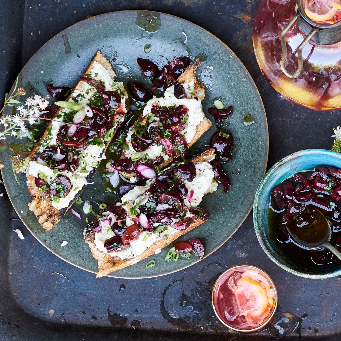 Charred Bread with Ricotta and Cherry Salsa