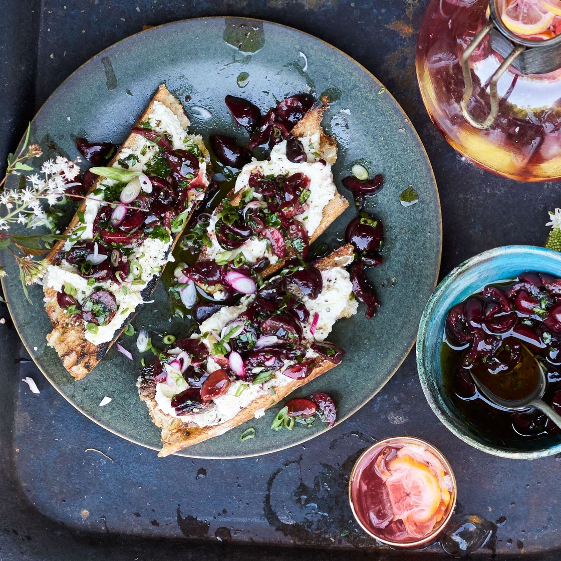 Charred Bread with Ricotta and Cherry Salsa