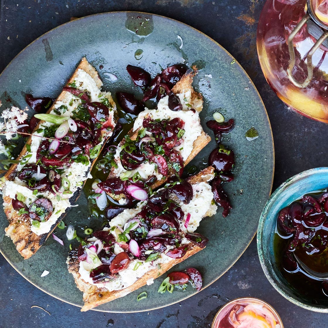 Charred Bread with Ricotta and Cherry Salsa