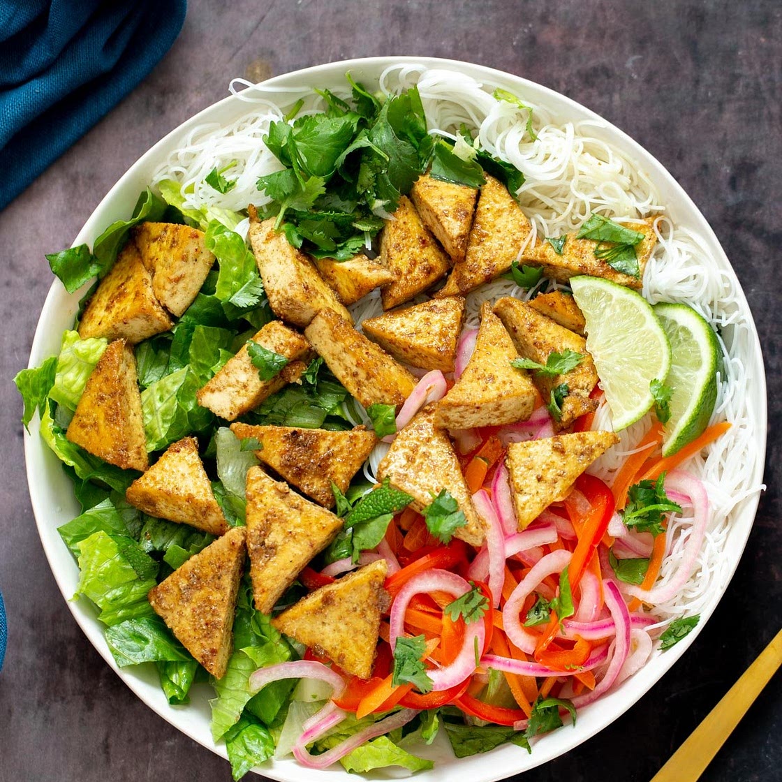 Vietnamese inspired Curried Tofu Summer Bowl
