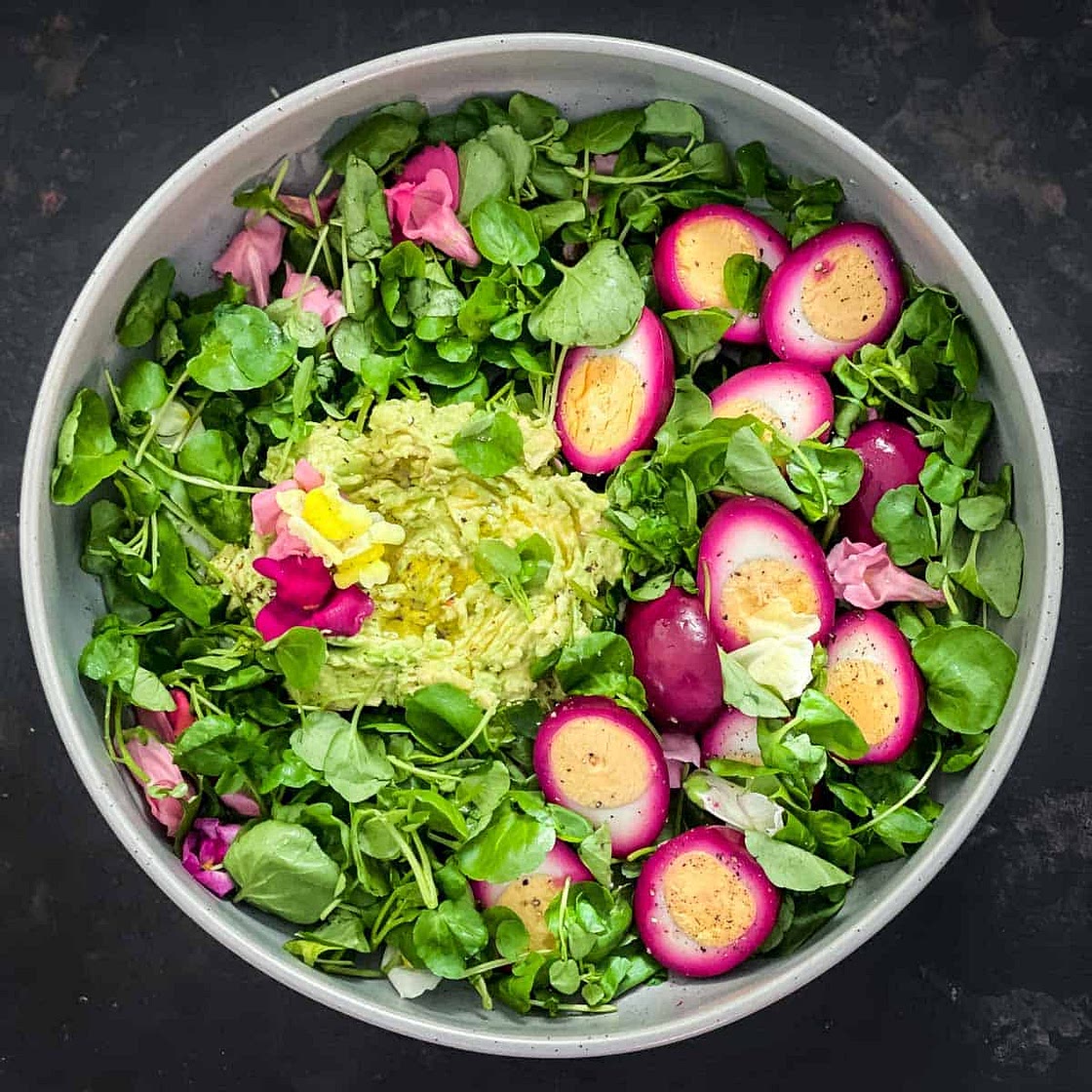 Red Beet Eggs Salad and Smashed Avocado