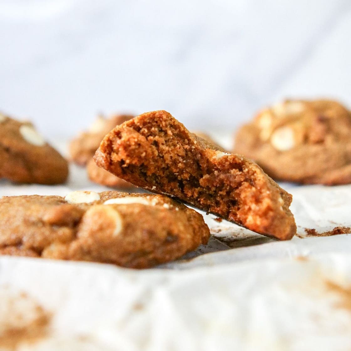 Chewy Pumpkin White Chocolate Chip Cookies (with Crushed Gingersnaps)
