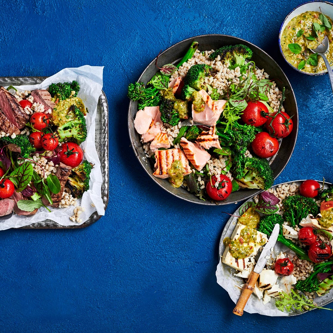 Grilled broccoli and barley salad