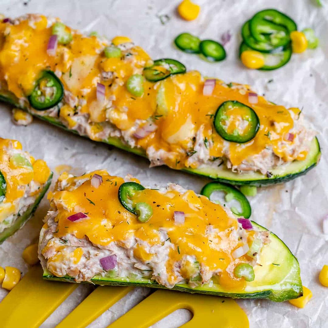 Low Carb Tuna Melt Zucchini Boats