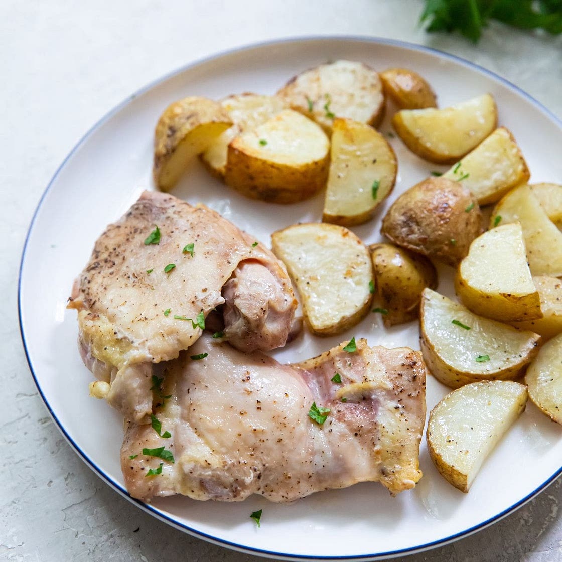 Air Fryer Chicken Thighs and Potatoes