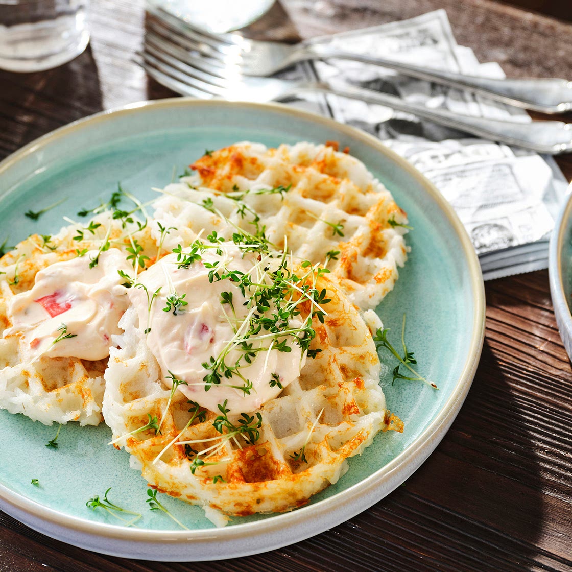 Knusprige Reiswaffeln mit PaprikaQuark