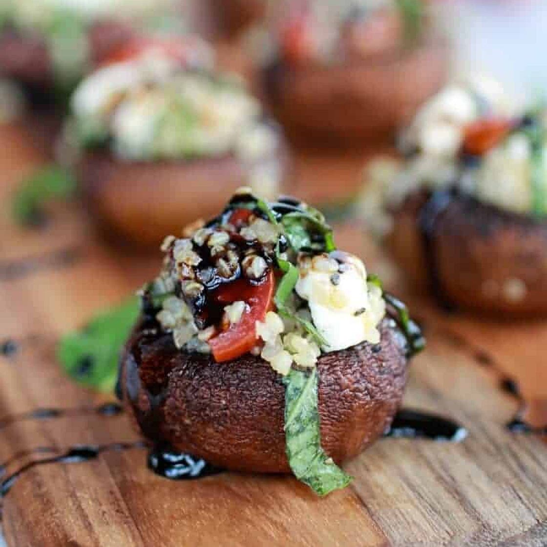 Caprese Quinoa Grilled Stuffed Mushrooms with Balsamic Glaze