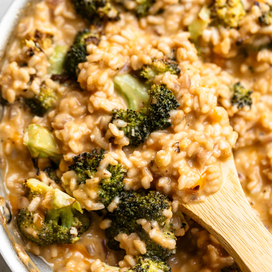 Roasted Broccoli and Cheddar Risotto for Two