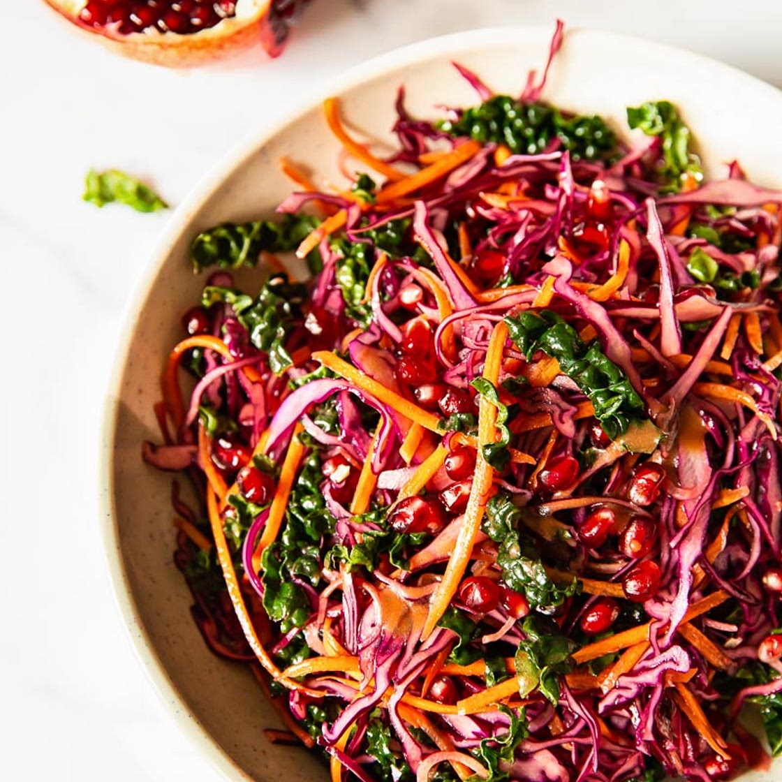 Winter Salad with Red Cabbage, Kale and Pomegranate