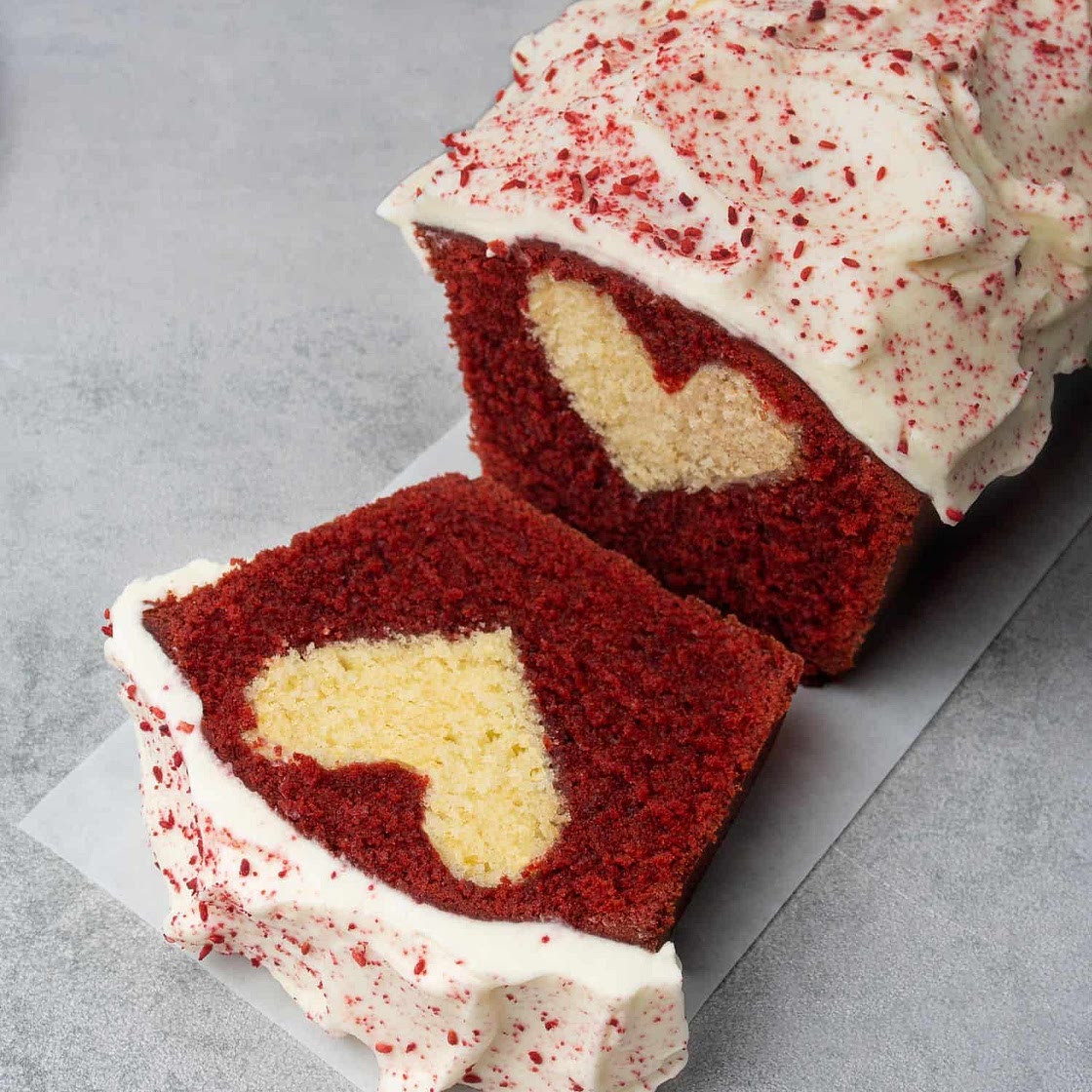 Red velvet Pound Cake with Heart Center
