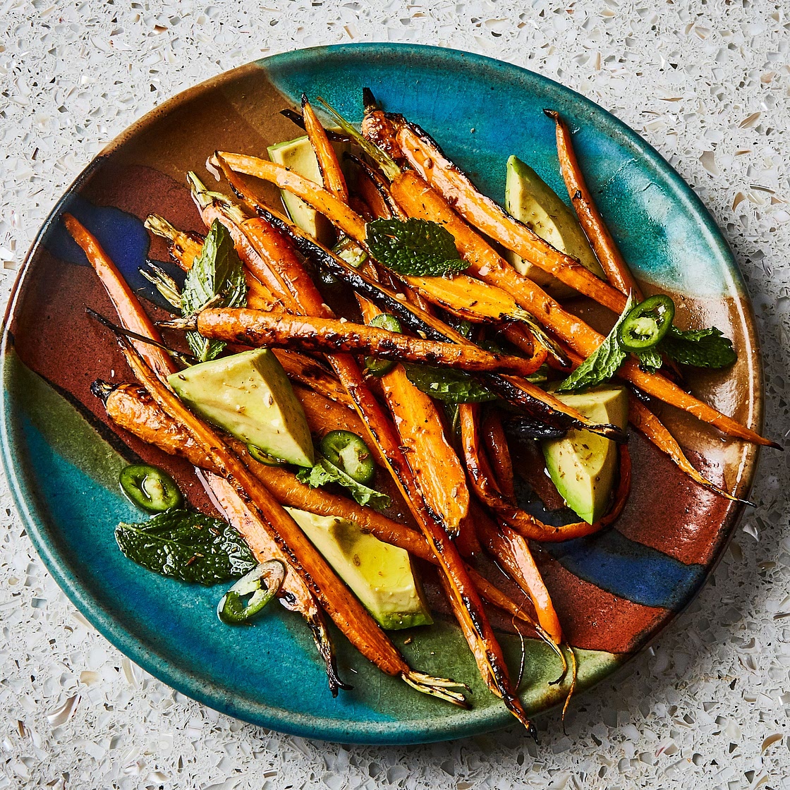 Grilled Carrots With Avocado and Mint