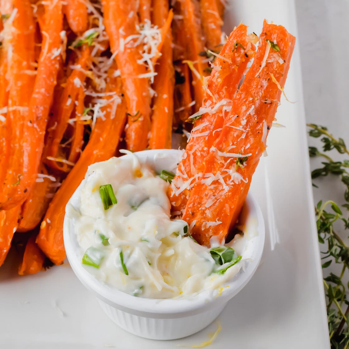 Parmesan Carrot Fries with Parmesan Aioli